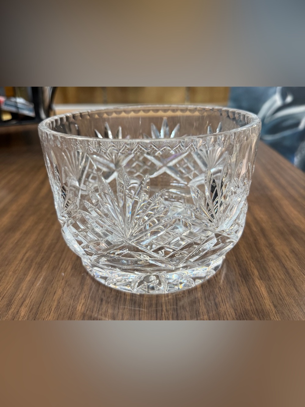 Round Crystal Clear Hand Cut Footed Bowl Vase 24% Lead ~ Made In Hungary